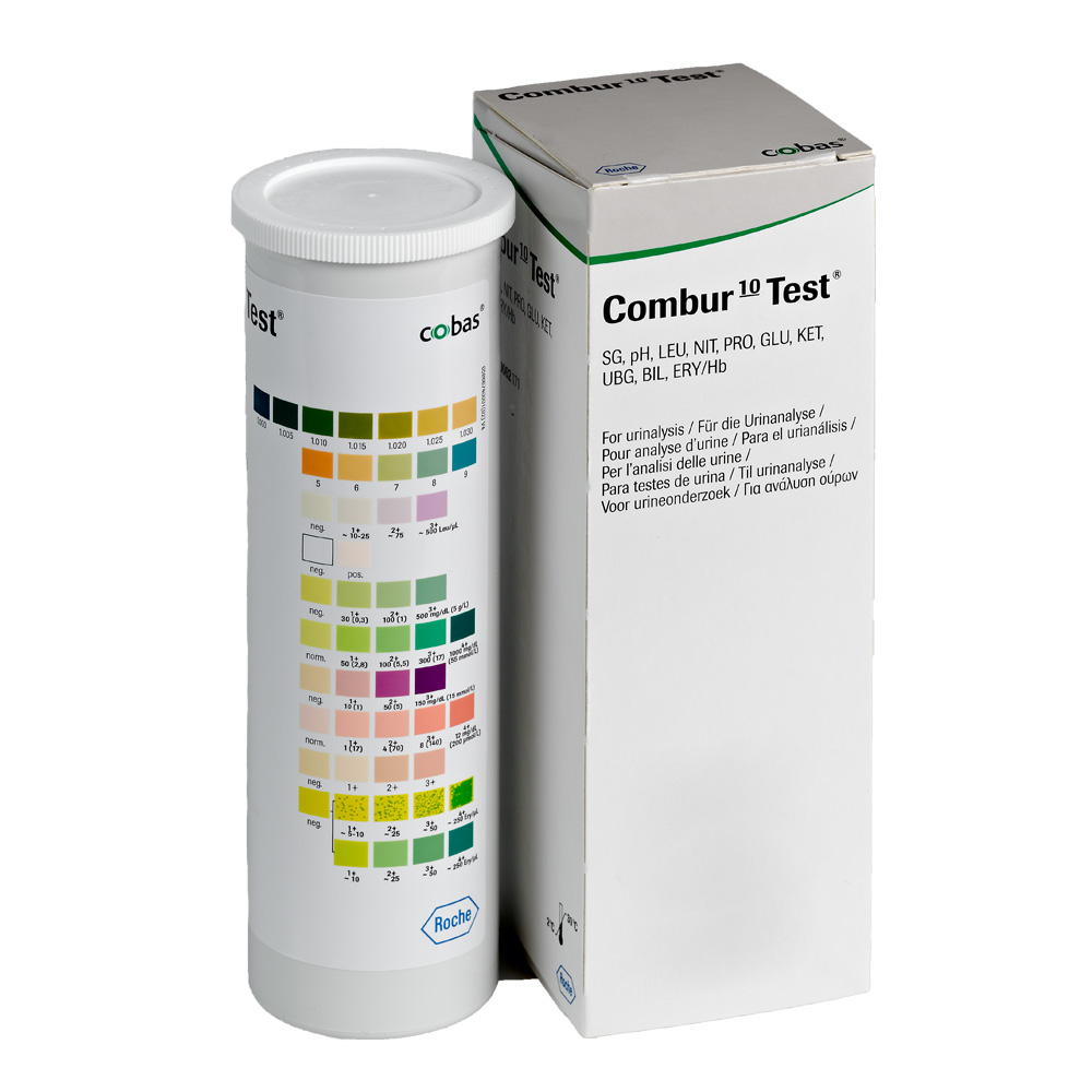Roche Combur 10 Test® Dose mit 100 Teststreifen und vollständiger Farbskala