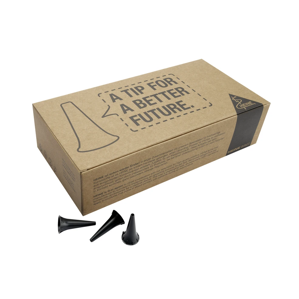 Heine AllSpec Einweg-Tips Ø 2,5 mm (Kinder) Verpackungsdesign der Heine AllSpec Ohrtrichter