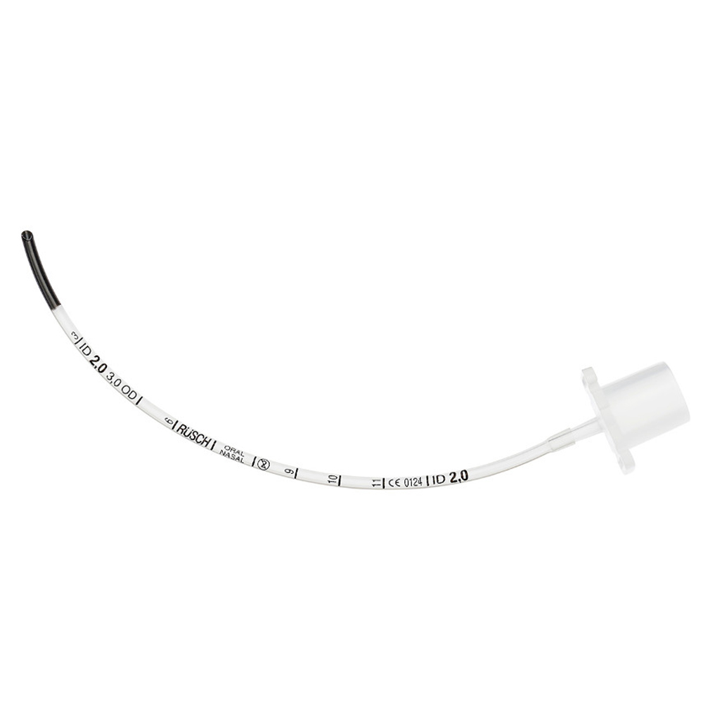 Glasklarer Safetyclear Trachealtubus ohne Cuff mit graduierten Markierungen und Röntgenlinie.