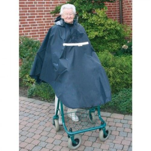 Orgaterm Rollator-Poncho in Marine mit Kapuze, Sichtfenstern und Reflexstreifen