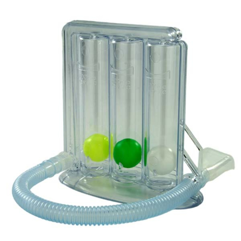 Floworientierter Atemtrainer mit 3 farbigen Kugeln in transparenten Kammern