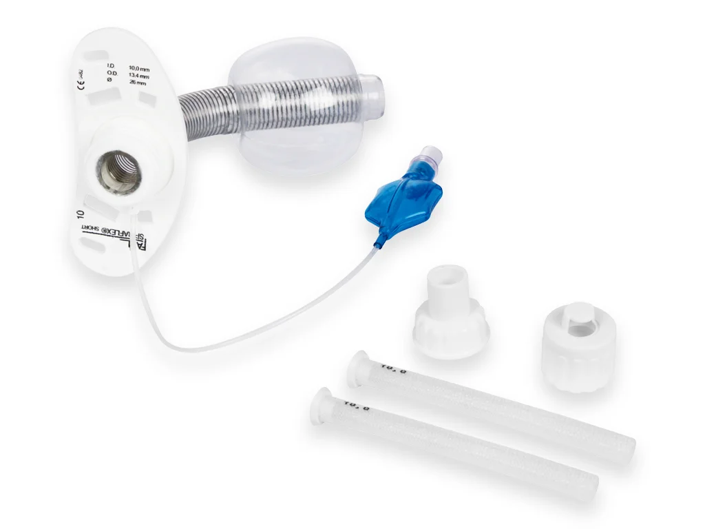 Spiraflex Short Uni Cuff Trachealkanüle mit Niederdruckmanschette und integrierter Metallspirale.