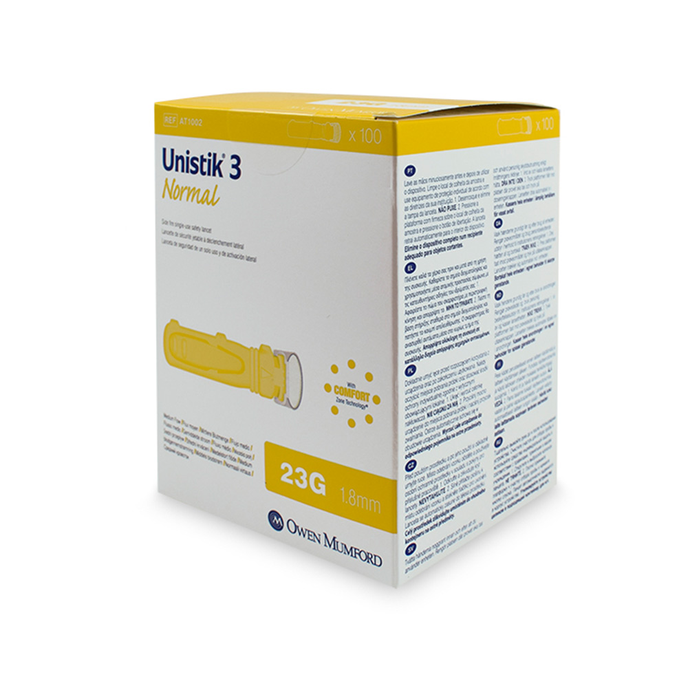 Unistik 3 Sicherheitslanzette mit ergonomischem Design und Druckauslöser