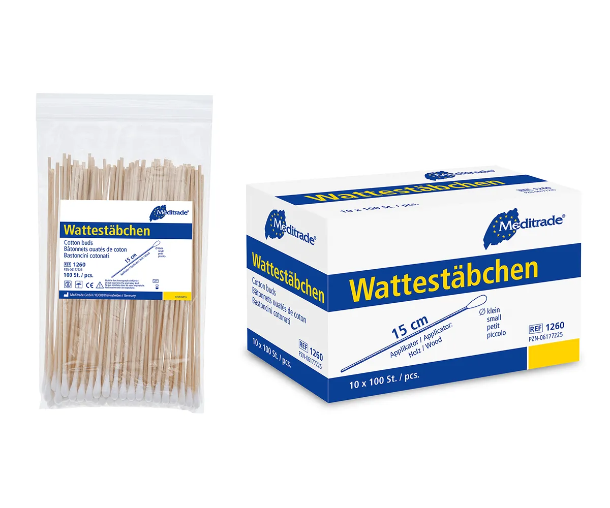 Meditrade Wattestäbchen Holz, unsteril, mittlerer Kopf (100)