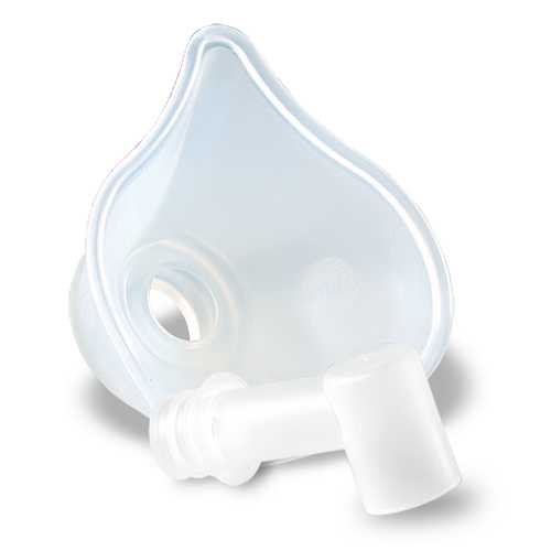 Weiche PARI BABY Maske mit transparentem Gehäuse und blauem Baby-Winkelstück