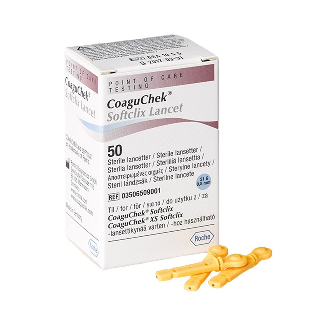 Gelbe sterile CoaguChek Softclix Lanzetten für die Gerinnungsdiagnostik