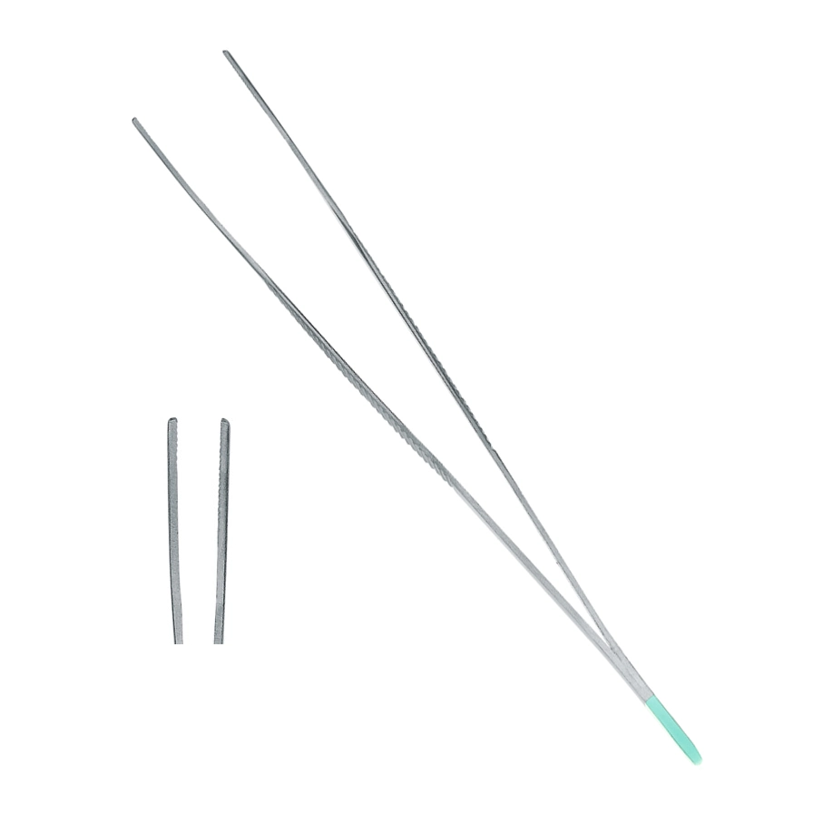 Anatomische Adson Pinzette 12 cm von Hartmann aus mattem Stahl mit quergeriffelter Spitze für gewebeschonendes Fassen.