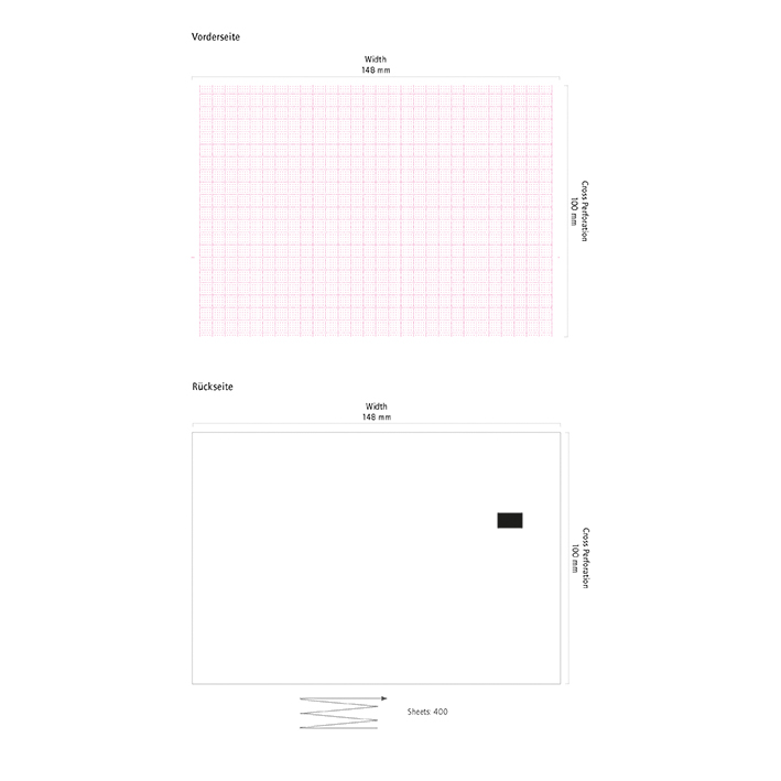 EKG-Papier für Siemens Sicard 460, 148 × 100 mm, Vorder- und Rückseite