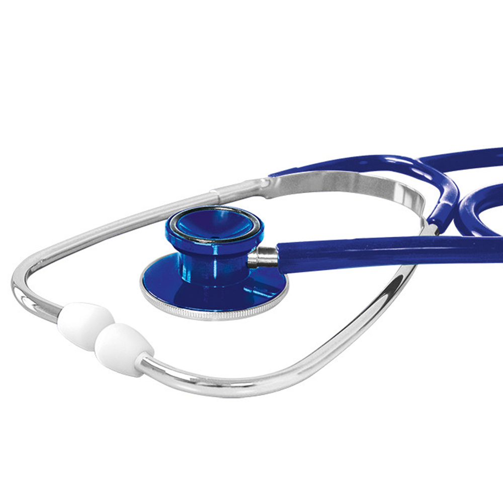 Klassisches Doppelkopf-Stethoskop mit schwarzem Schlauch und silbernem Bruststück